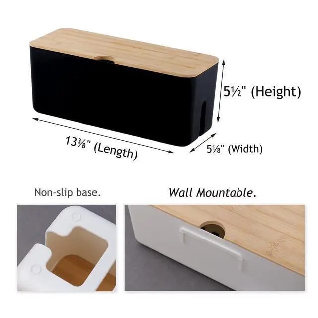 Alt view image 4 of 6 - Wall Mount Cable Management Box Large Cable Organizer Box for Extension Cord Power Stripe Surge Protector Wire Management Concealer Organizer Cover Hider for Desktop (Large, Black)