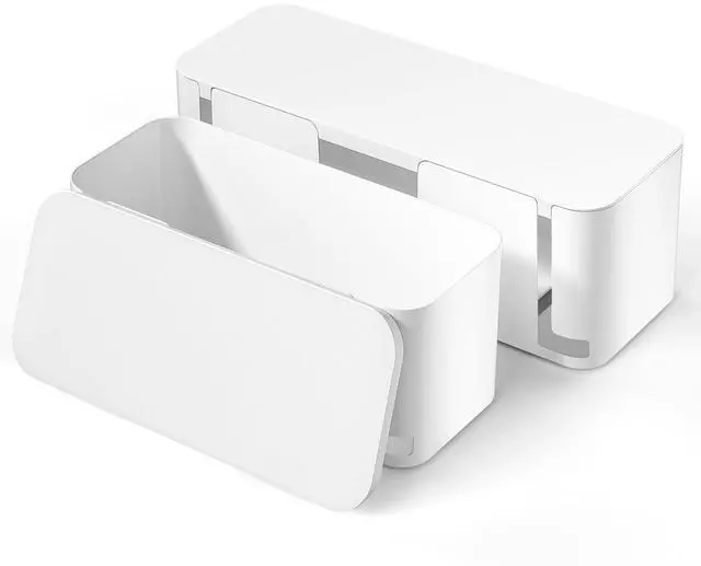Main image of 2 Pack Cable Management Box, Pet Friendly Cable Box Organizer for Home & Office, Child-Proof Floor Cord Cover, Cord Management and Cord Hider, White