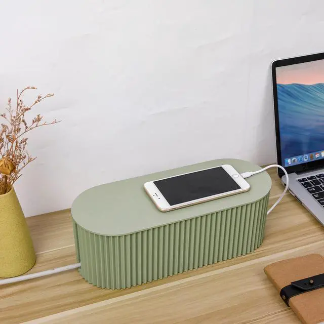 Alt view image 7 of 7 - Cable Management Box with 10 Cable Ties, Cable Organizer Box for Power Strips, Surge Protectors, Chargers, Adapters, TV Computer Wires Cable Hider Organizer Box for Home/Office (Large/Green)