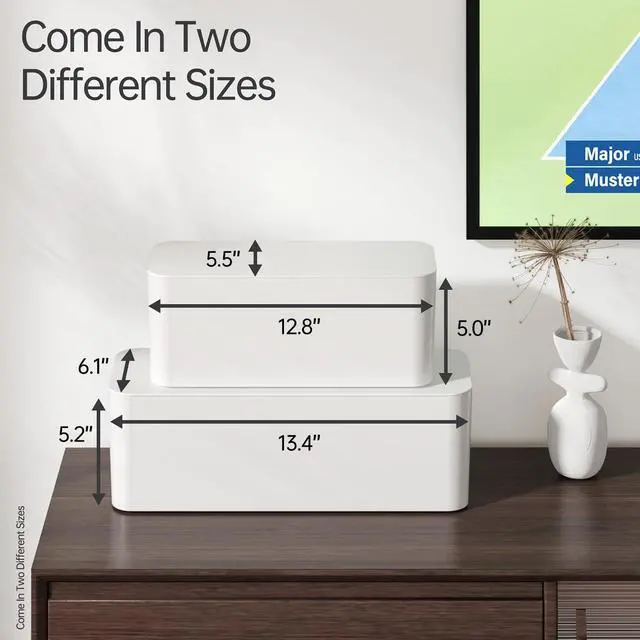 Alt view image 5 of 7 - 2 Pack Cable Management Box, Pet Friendly Cable Box Organizer for Home & Office, Child-Proof Floor Cord Cover, Cord Management and Cord Hider, White