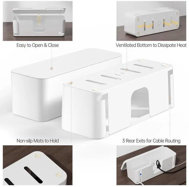 Alt view image 7 of 7 - 2 Pack Cable Management Box, Pet Friendly Cable Box Organizer for Home & Office, Child-Proof Floor Cord Cover, Cord Management and Cord Hider, White