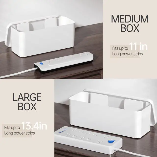 Alt view image 6 of 7 - 2 Pack Cable Management Box, Pet Friendly Cable Box Organizer for Home & Office, Child-Proof Floor Cord Cover, Cord Management and Cord Hider, White