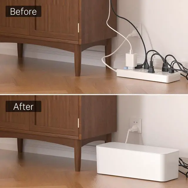 Alt view image 4 of 7 - 2 Pack Cable Management Box, Pet Friendly Cable Box Organizer for Home & Office, Child-Proof Floor Cord Cover, Cord Management and Cord Hider, White