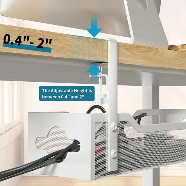 Alt view image 2 of 7 - Under Desk Cable Management Tray White, Cable Management Under Desk No Drill, Cable Organizer with Clamp for Wire Management, Cord Organizer for Office, Home No Damage to Desk
