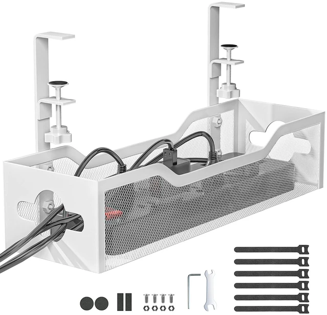 Main image of Under Desk Cable Management Tray White, Cable Management Under Desk No Drill, Cable Organizer with Clamp for Wire Management, Cord Organizer for Office, Home No Damage to Desk