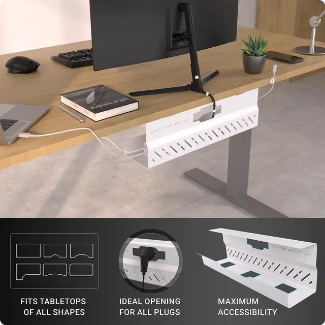Alt view image 2 of 7 - Under Desk Cable Management Tray no Drill Wire Management - Cord Organizer Huge Load Capacity Under Desk Cable Tray no Drill (White, 1 Piece Set)