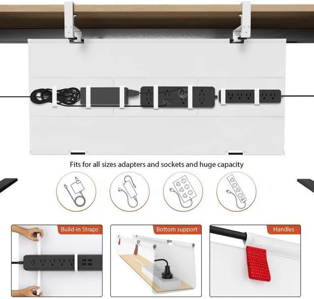 Alt view image 2 of 7 - No Drill Under Desk Cable Management Tray, 36 inch Cable Management