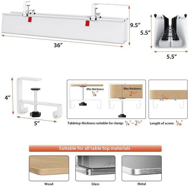 Alt view image 4 of 7 - No Drill Under Desk Cable Management Tray, 36 inch Cable Management
