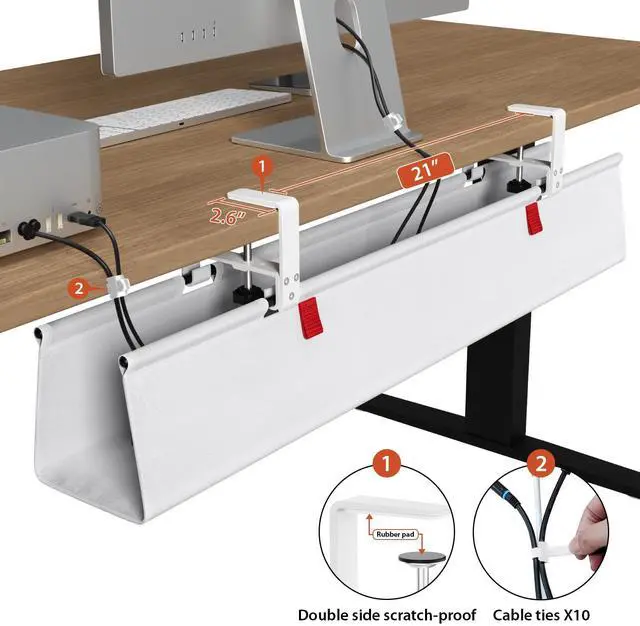 Alt view image 3 of 7 - No Drill Under Desk Cable Management Tray, 36 inch Cable Management