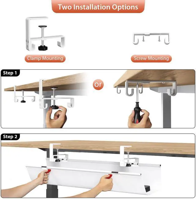 Alt view image 6 of 7 - No Drill Under Desk Cable Management Tray, 36 inch Cable Management