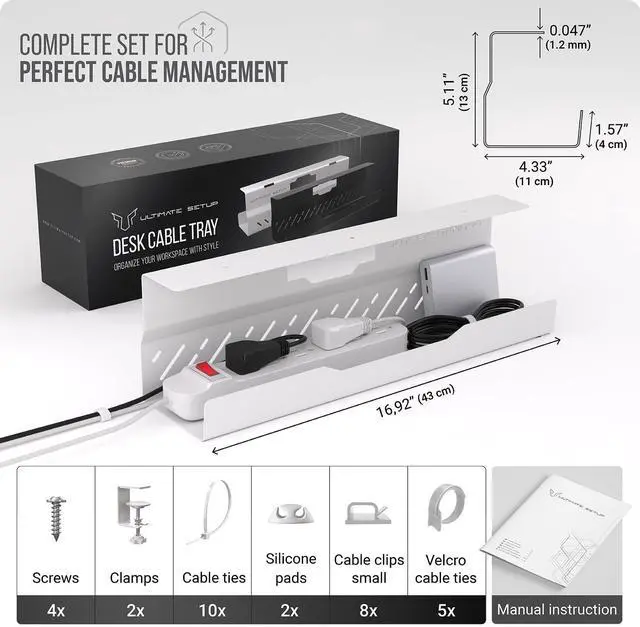 Alt view image 6 of 7 - Under Desk Cable Management Tray no Drill Wire Management - Cord Organizer Huge Load Capacity Under Desk Cable Tray no Drill (White, 1 Piece Set)