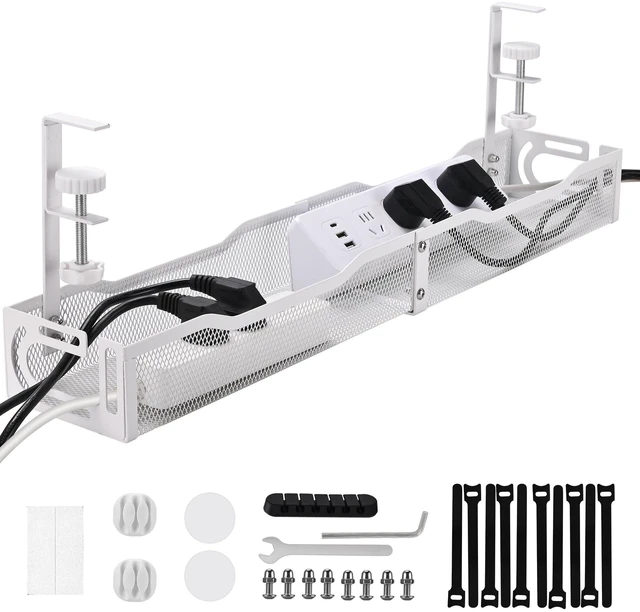 Main image of Under Desk Cable Management Box 25.3 Inch Clamp-Mounted Cable Organizer Tray, Large Cord Management Box for Office & Home, Wire Organizer Under Desk Storage, White