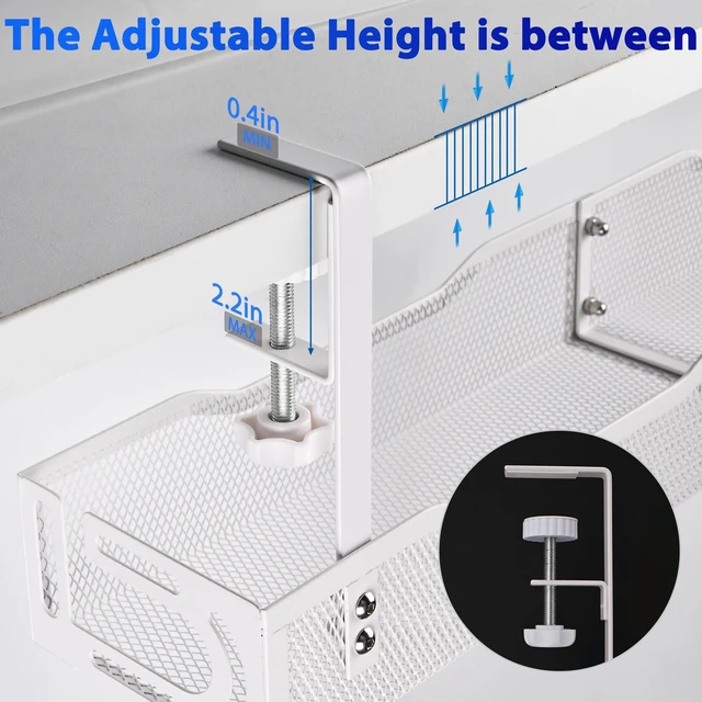 Alt view image 2 of 7 - Under Desk Cable Management Box 25.3 Inch Clamp-Mounted Cable Organizer Tray, Large Cord Management Box for Office & Home, Wire Organizer Under Desk Storage, White