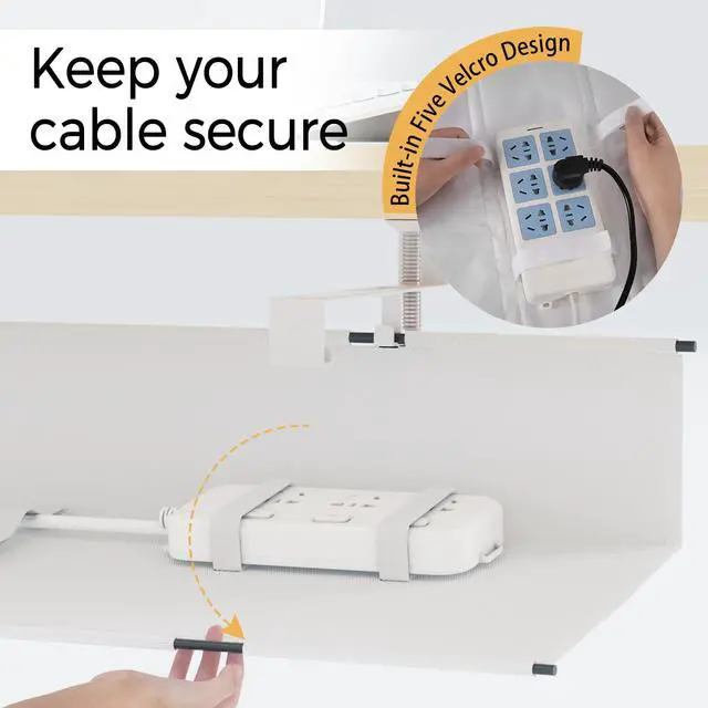 Alt view image 4 of 7 - Under Desk Cable Management Tray 27.2" - No Drill Computer Wire Organizer Cable Tray, Cord Hider Clamp Mount with 16X Cable Ties PC Cables Management Cord Holder for Office/Home (Upgrade Fabric,White)