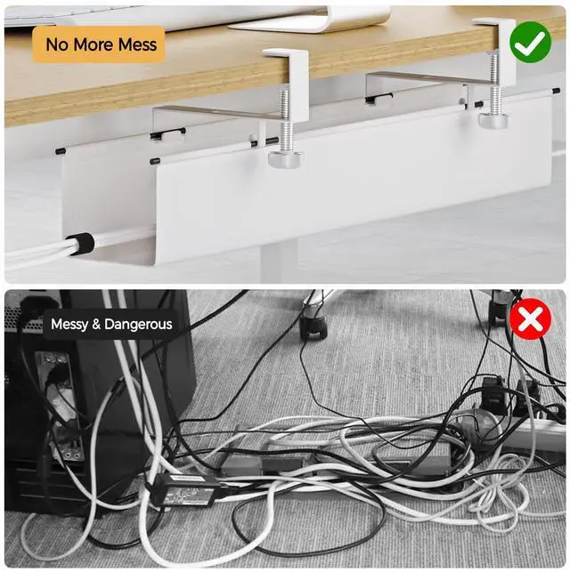 Alt view image 5 of 7 - Under Desk Cable Management Tray 27.2" - No Drill Computer Wire Organizer Cable Tray, Cord Hider Clamp Mount with 16X Cable Ties PC Cables Management Cord Holder for Office/Home (Upgrade Fabric,White)