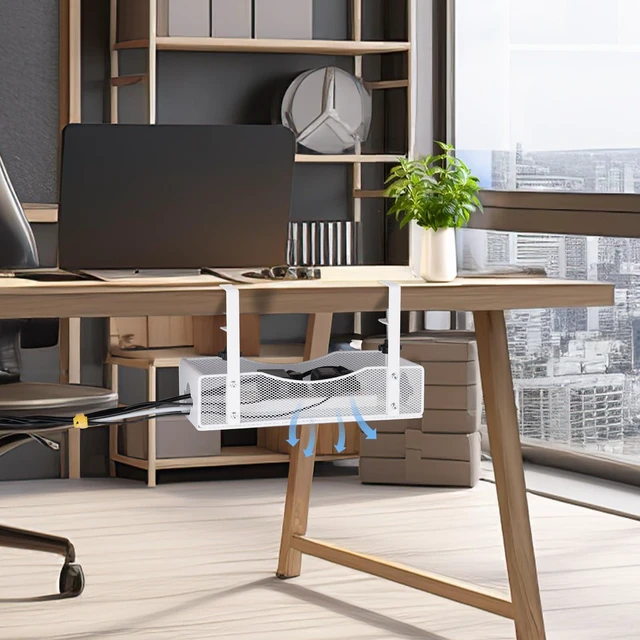 Alt view image 5 of 6 - Extra Wide Under Desk Cable Management - 7inch No Drill Installation Cable Management Tray, Clamp/Screw Mount Desk Cable Management, Cable Management Tray for Office, Home((White, XL)