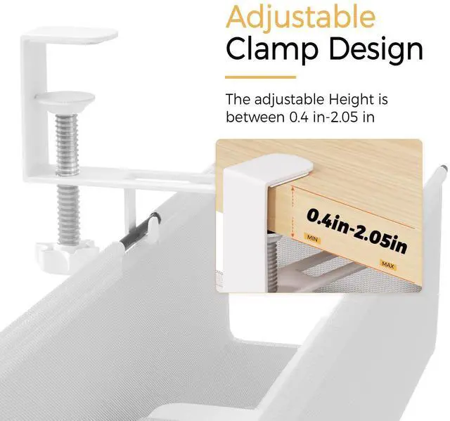 Alt view image 3 of 7 - Under Desk Cable Management Tray 27.2" - No Drill Computer Wire Organizer Cable Tray, Cord Hider Clamp Mount with 16X Cable Ties PC Cables Management Cord Holder for Office/Home (Upgrade Fabric,White)