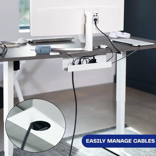 Alt view image 5 of 7 - White 17 inch Under Desk Cable Management Tray, DESK-AC06-1CW Low Profile Power Strip Holder, Cord Organizer, Wire Tamer Steel Cable Rack for Office and Home, Holds 11 lbs
