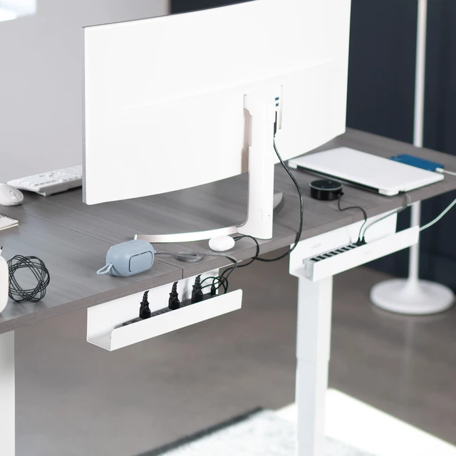 Alt view image 2 of 7 - 2 Pack White 17 inch Under Desk Cable Management Tray, DESK-AC06-2CW Set of 2, Low Profile Power Strip Holder, Cord Organizer, Wire Tamer Steel Cable Rack for Office and Home, Holds 11 lbs each