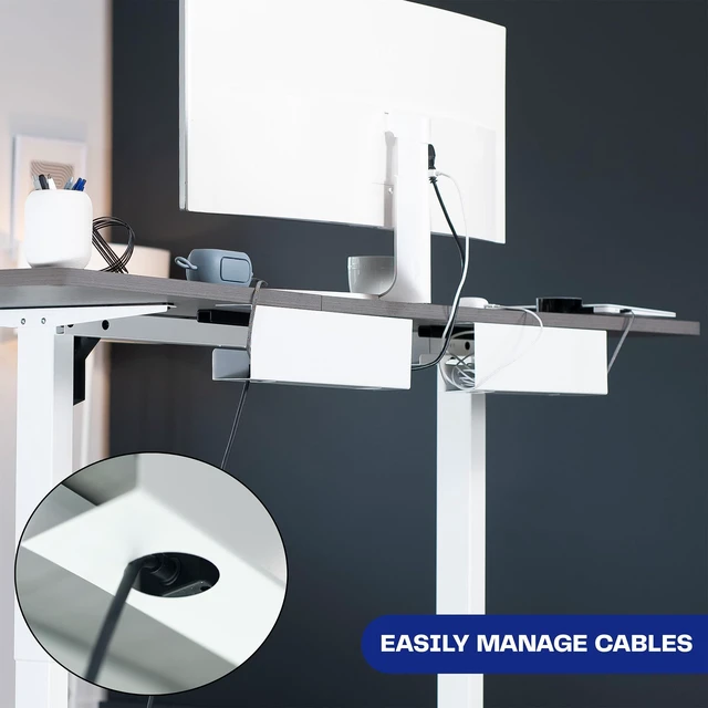 Alt view image 5 of 7 - 2 Pack White 17 inch Under Desk Cable Management Tray, DESK-AC06-2CW Set of 2, Low Profile Power Strip Holder, Cord Organizer, Wire Tamer Steel Cable Rack for Office and Home, Holds 11 lbs each