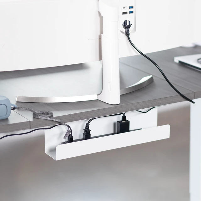 Alt view image 2 of 7 - White 17 inch Under Desk Cable Management Tray, DESK-AC06-1CW Low Profile Power Strip Holder, Cord Organizer, Wire Tamer Steel Cable Rack for Office and Home, Holds 11 lbs