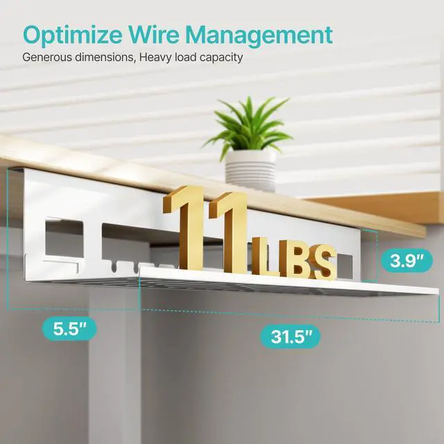 Alt view image 2 of 7 - Under Desk Cable Management Tray, 31.5 Inches Metal Cord Organizer Rack, Desk Tray for Power Strip, Cord, Wire, Easy Mounting Cable Management Under Table for Home Office, White
