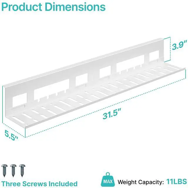 Alt view image 5 of 7 - Under Desk Cable Management Tray, 31.5 Inches Metal Cord Organizer Rack, Desk Tray for Power Strip, Cord, Wire, Easy Mounting Cable Management Under Table for Home Office, White