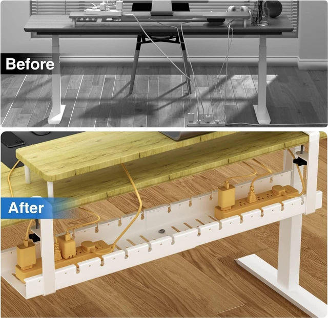 Alt view image 6 of 6 - No Drilling Extendable Under Desk Cable Management, Metal Cable Management Tray Under Desk with Clamp, Retractable Power Strip Cord Holder for Wire Management 31Inch (1 Pack White)