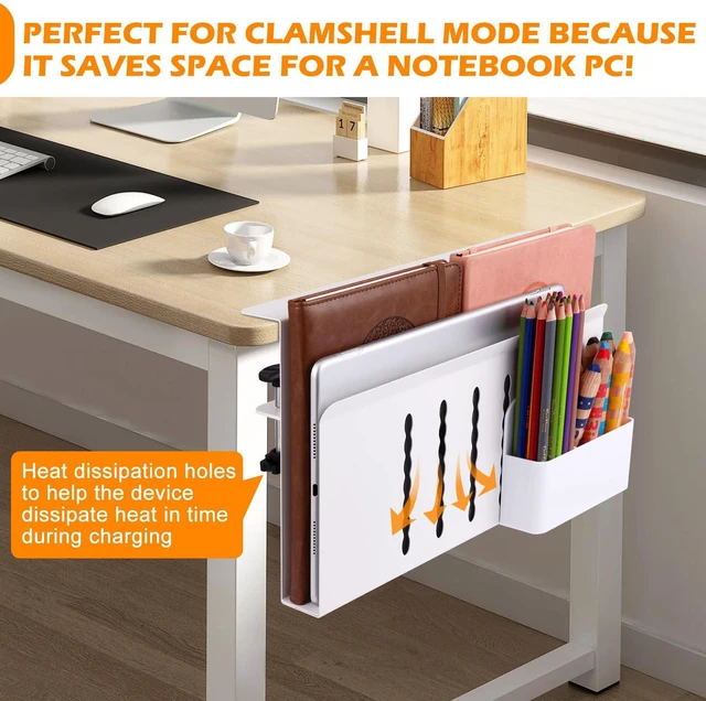 Alt view image 3 of 7 - Desk Side Storage, Under Desk Laptop Mount, Table Side Hanging File Organizer, No Drill Clamp On Cable Management Tray, Laptop Holder with Magnetic Pen Holder for Office and Home