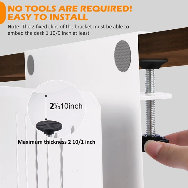 Alt view image 6 of 7 - Desk Side Storage, Under Desk Laptop Mount, Table Side Hanging File Organizer, No Drill Clamp On Cable Management Tray, Laptop Holder with Magnetic Pen Holder for Office and Home