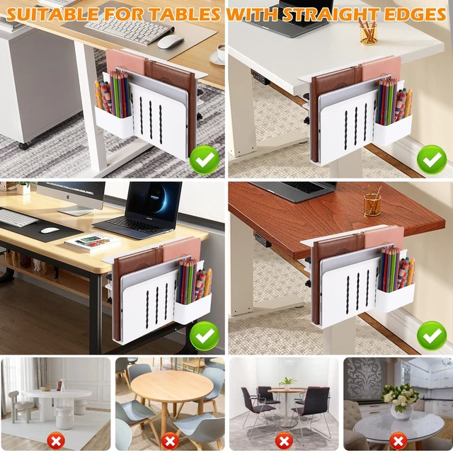 Alt view image 7 of 7 - Desk Side Storage, Under Desk Laptop Mount, Table Side Hanging File Organizer, No Drill Clamp On Cable Management Tray, Laptop Holder with Magnetic Pen Holder for Office and Home