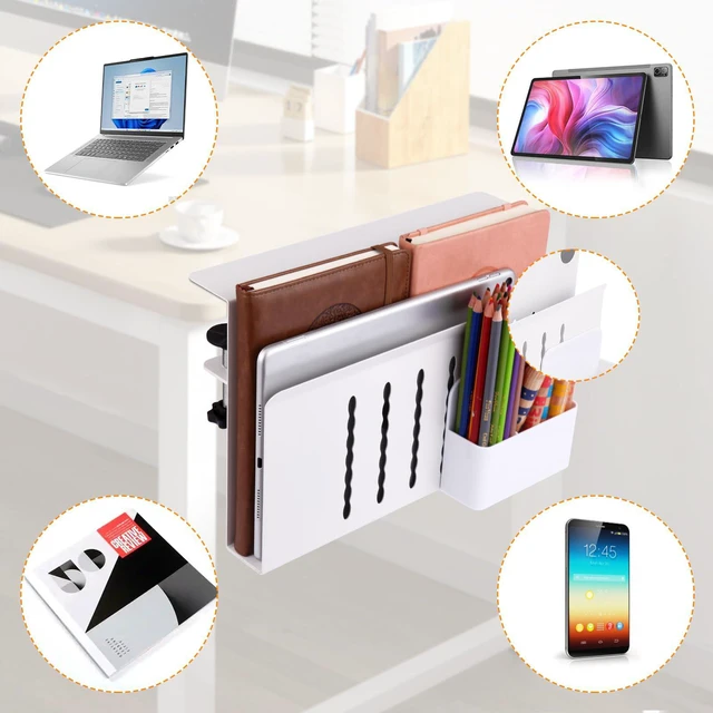 Alt view image 4 of 7 - Desk Side Storage, Under Desk Laptop Mount, Table Side Hanging File Organizer, No Drill Clamp On Cable Management Tray, Laptop Holder with Magnetic Pen Holder for Office and Home