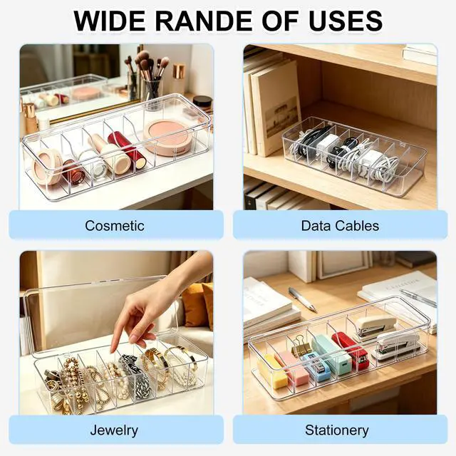 Alt view image 6 of 7 - 4 Pack Cable Organizer Box with Wire Ties, 2 Style Plastic Cord Storage Box, 10 In Adjustable Clear Charger Organizer with Lid for Electronics Office Home Desk Accessories