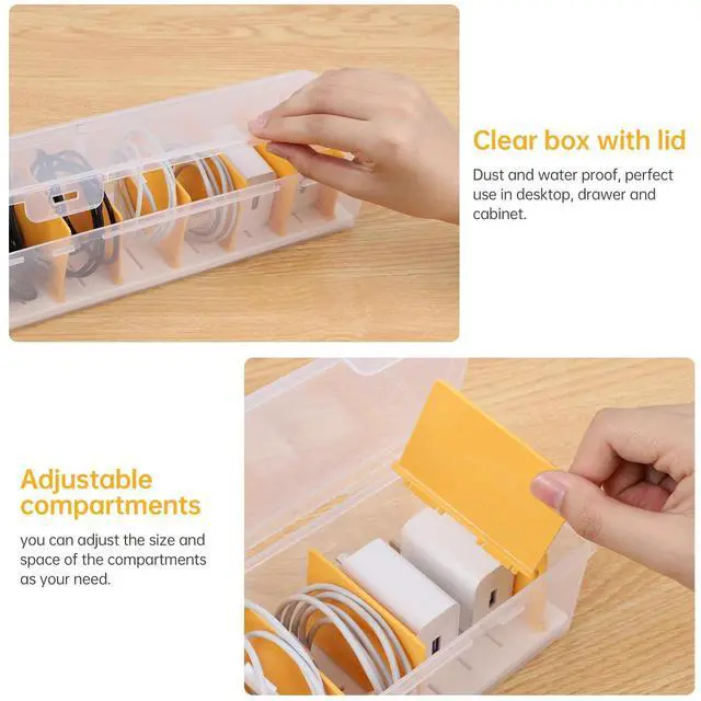 Alt view image 4 of 7 - 2 Pack Clear Cable Organizer Box with Lid, Plastic Charger Cable Cord Storage Organizer, Office Desk Organizers, Multifunctional Accessories Storage for Home Drawer Office, Stackable