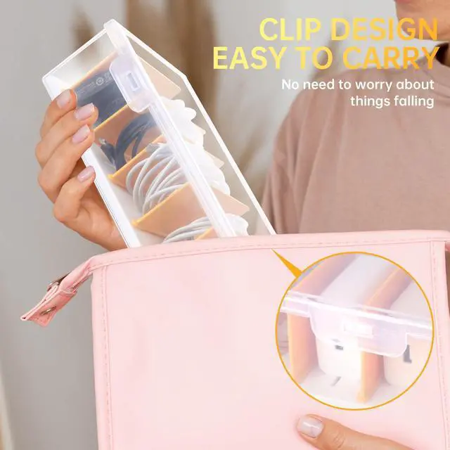 Alt view image 3 of 7 - 2 Pack Clear Cable Organizer Box with Lid, Plastic Charger Cable Cord Storage Organizer, Office Desk Organizers, Multifunctional Accessories Storage for Home Drawer Office, Stackable