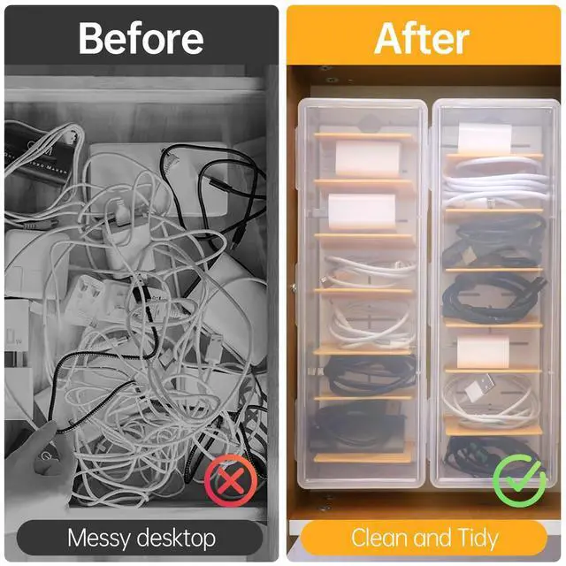 Alt view image 2 of 7 - 2 Pack Clear Cable Organizer Box with Lid, Plastic Charger Cable Cord Storage Organizer, Office Desk Organizers, Multifunctional Accessories Storage for Home Drawer Office, Stackable