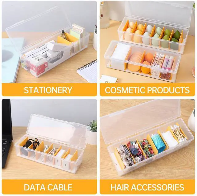 Alt view image 5 of 7 - 2 Pack Clear Cable Organizer Box with Lid, Plastic Charger Cable Cord Storage Organizer, Office Desk Organizers, Multifunctional Accessories Storage for Home Drawer Office, Stackable
