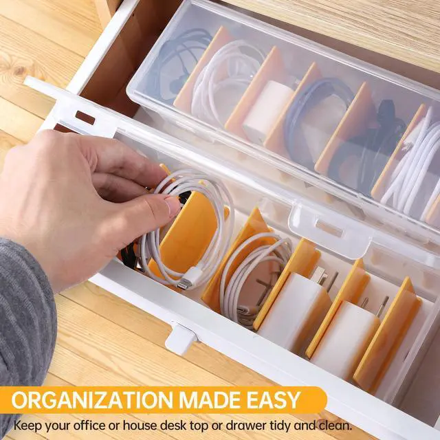 Alt view image 6 of 7 - 2 Pack Clear Cable Organizer Box with Lid, Plastic Charger Cable Cord Storage Organizer, Office Desk Organizers, Multifunctional Accessories Storage for Home Drawer Office, Stackable
