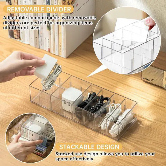 Alt view image 2 of 7 - 2 Pack Cable Storage Organizer Box with 8 Compartments, Small