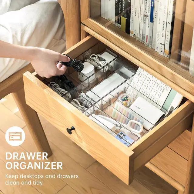 Alt view image 3 of 7 - 2 Pcs Clear Cable Charger Organizer Box, Large | Adjustable Compartments, Stackable to Save Space, 14 Wire Ties, Easy Access, Fits Drawer, Desk & Office