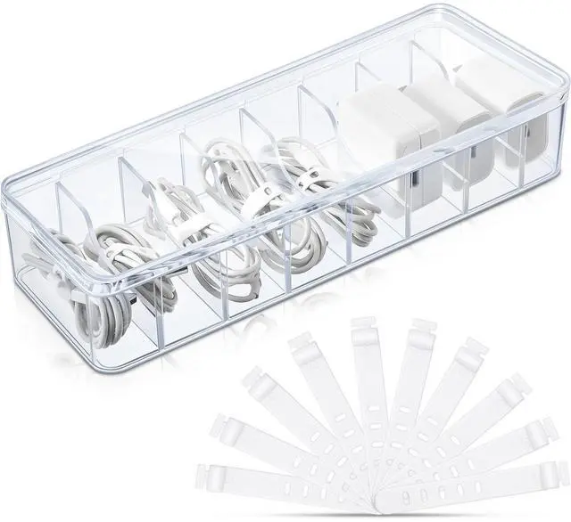 Main image of 1 Pcs Cable Organizer Box with Wire Ties, Plastic Cord Storage Box with Lid, Electronics Organizer for Home Office Desk Organizers and Accessories (Clear)