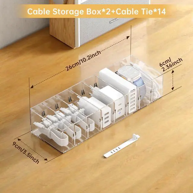 Alt view image 7 of 7 - 2 Pack Cable Storage Organizer Box with 8 Compartments, Small