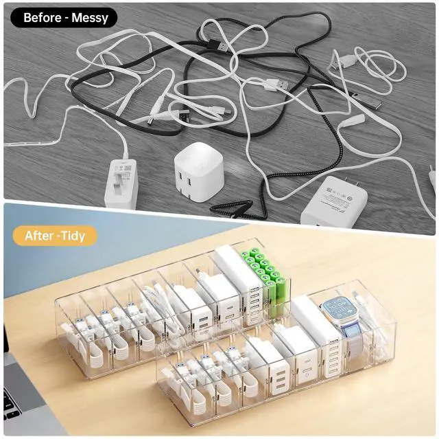 Alt view image 5 of 7 - 2 Pack Cable Storage Organizer Box with 8 Compartments, Small