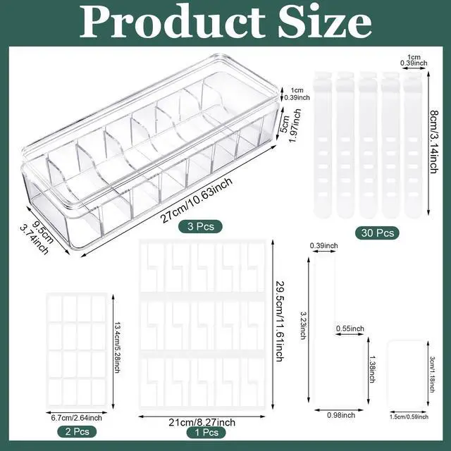 Alt view image 2 of 7 - Cable Organizer Box with Lid, 3 Pcs Clear Cord Storage Organizer with 30 Cable Ties 62 Cable Labels, Charger Organizer for Office Desk Drawer Organizers and Accessories