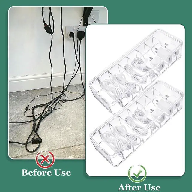 Alt view image 5 of 7 - Cable Organizer Box with Lid, 3 Pcs Clear Cord Storage Organizer with 30 Cable Ties 62 Cable Labels, Charger Organizer for Office Desk Drawer Organizers and Accessories