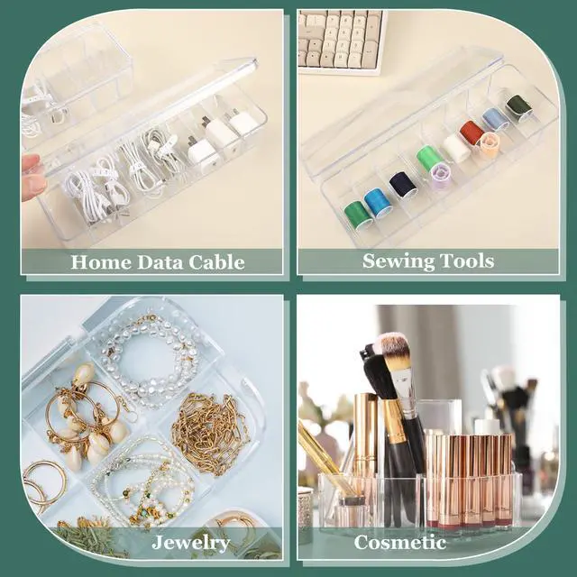 Alt view image 6 of 7 - Cable Organizer Box with Lid, 3 Pcs Clear Cord Storage Organizer with 30 Cable Ties 62 Cable Labels, Charger Organizer for Office Desk Drawer Organizers and Accessories