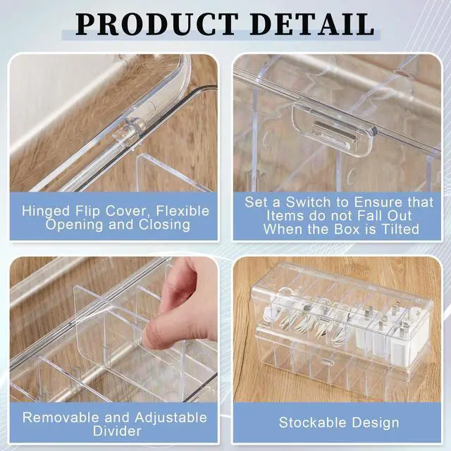 Alt view image 3 of 6 - 2 Pcs Cable Cord Organizer Box Clear Plastic with Lid Desk Storage | 20 Wire Ties 2 Stickers, Cable Organizer for Home Office Desk, Cord Container for Chargers Adapters Wire Management