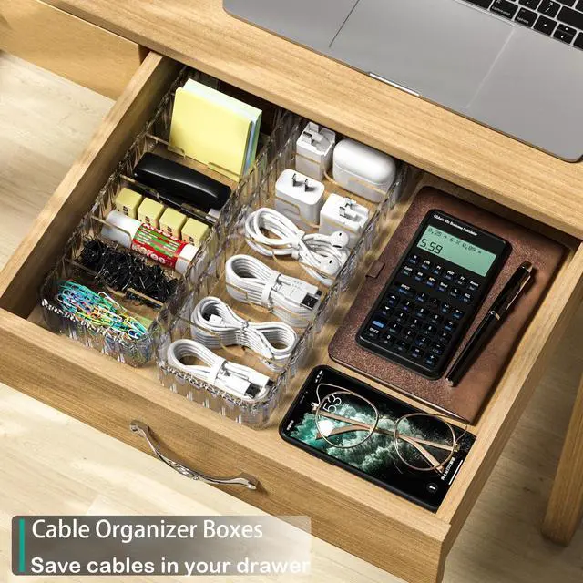 Alt view image 2 of 7 - Cable Storage Boxes Organizers 2 Pack,Cord Charger Storage Organizer Box Case with 20pcs Cable Ties,Stackable,Clear