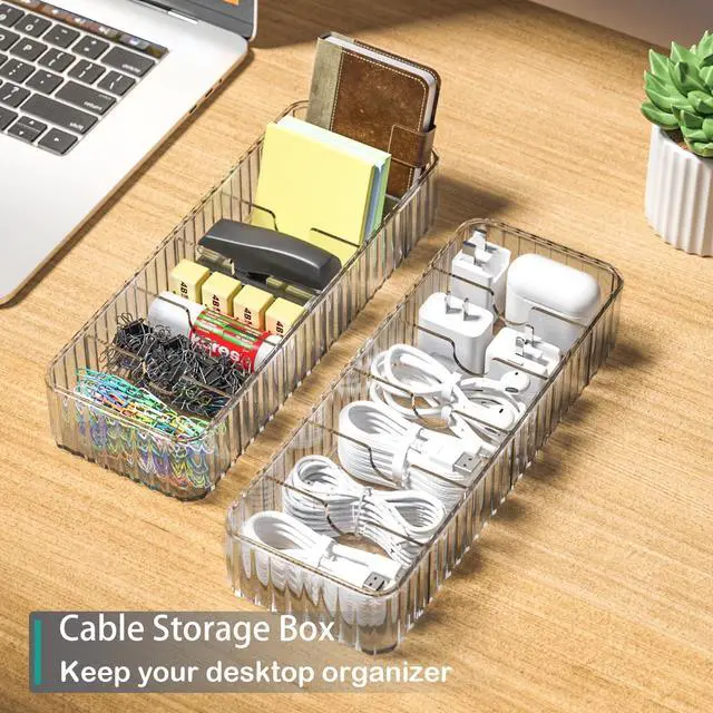 Alt view image 4 of 7 - Cable Storage Boxes Organizers 2 Pack,Cord Charger Storage Organizer Box Case with 20pcs Cable Ties,Stackable,Clear