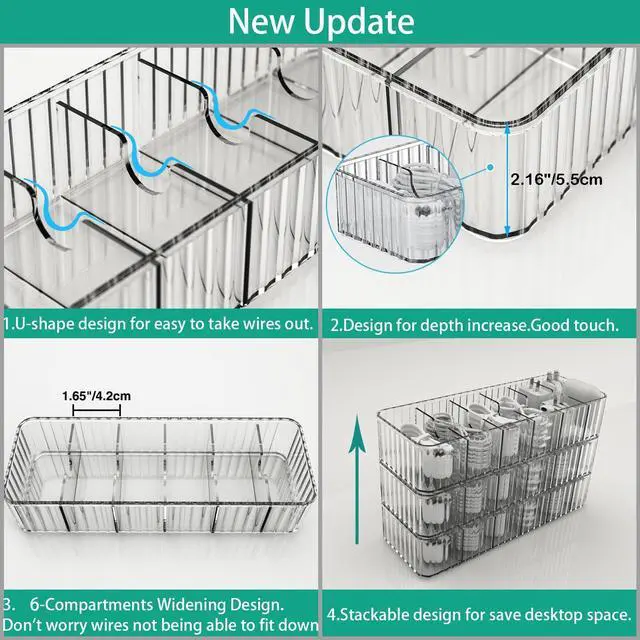 Alt view image 6 of 7 - Cable Storage Boxes Organizers 2 Pack,Cord Charger Storage Organizer Box Case with 20pcs Cable Ties,Stackable,Clear